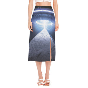 UFO Pyramid Print Side Slit Midi Skirt