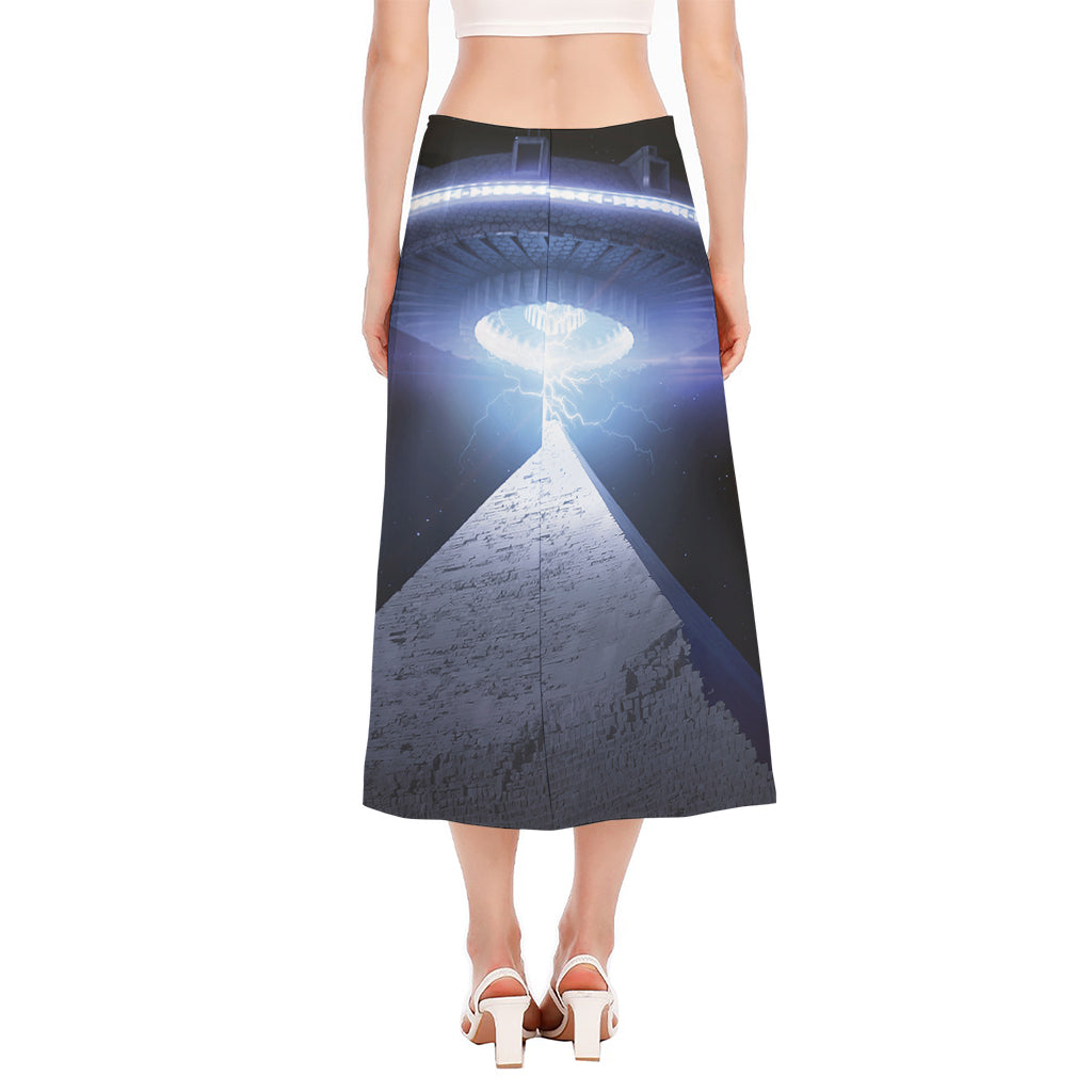 UFO Pyramid Print Side Slit Midi Skirt