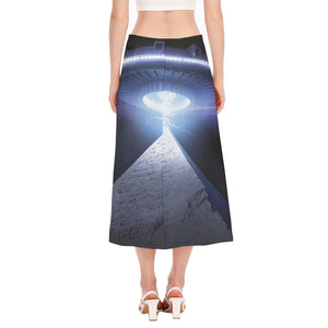 UFO Pyramid Print Side Slit Midi Skirt