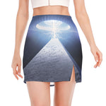 UFO Pyramid Print Side Slit Mini Skirt