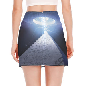 UFO Pyramid Print Side Slit Mini Skirt