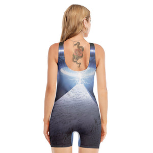 UFO Pyramid Print Sleeveless One Piece Swimsuit