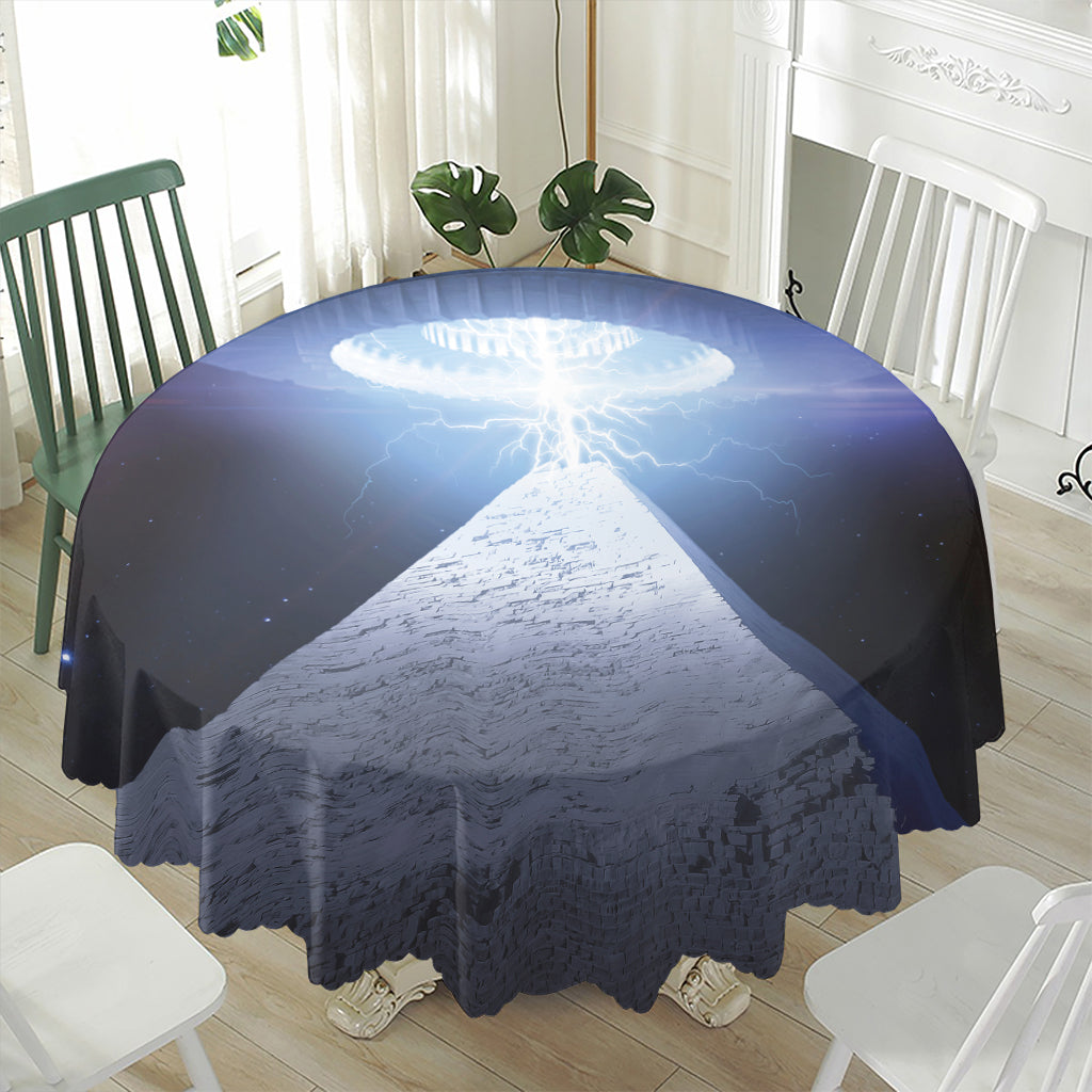 UFO Pyramid Print Waterproof Round Tablecloth