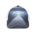 UFO Pyramid Print White Mesh Trucker Hat