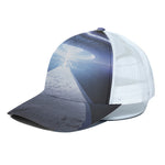 UFO Pyramid Print White Mesh Trucker Cap