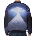 UFO Pyramid Print Zip Sleeve Bomber Jacket
