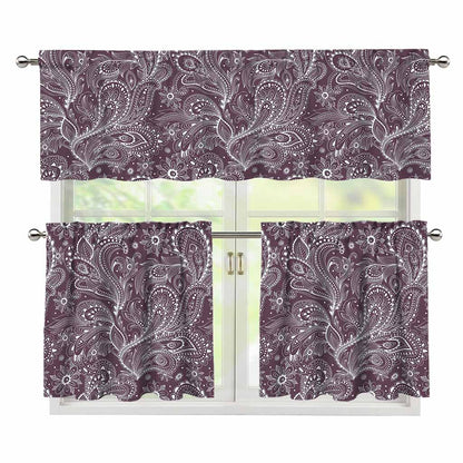 Umber Floral Bohemian Pattern Print 3 Piece Kitchen Curtains