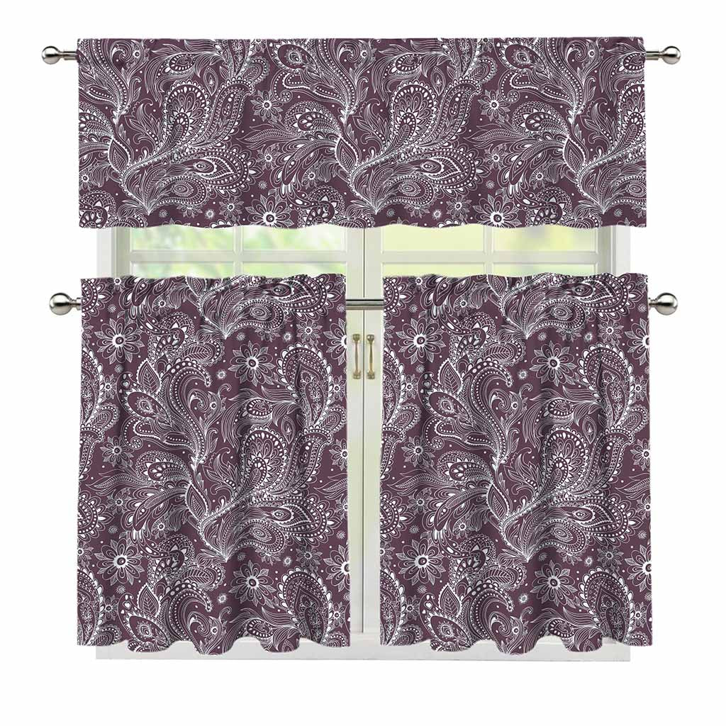 Umber Floral Bohemian Pattern Print 3 Piece Kitchen Curtains