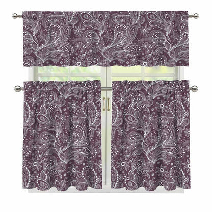Umber Floral Bohemian Pattern Print 3 Piece Kitchen Curtains