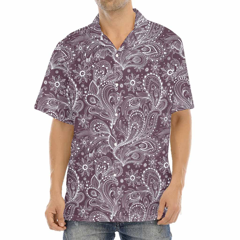 Umber Floral Bohemian Pattern Print Aloha Shirt