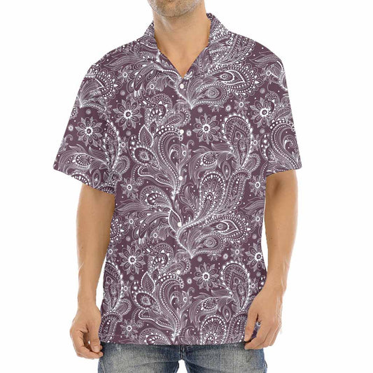 Umber Floral Bohemian Pattern Print Aloha Shirt