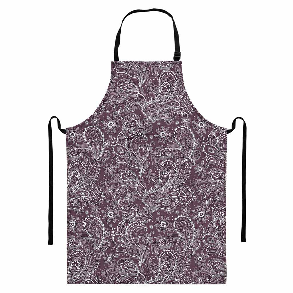 Umber Floral Bohemian Pattern Print Bib Apron With Pocket