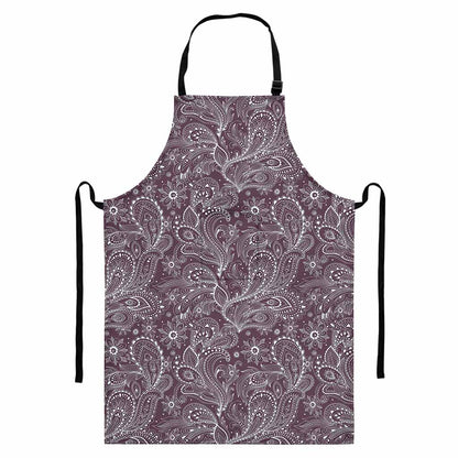 Umber Floral Bohemian Pattern Print Bib Apron With Pocket