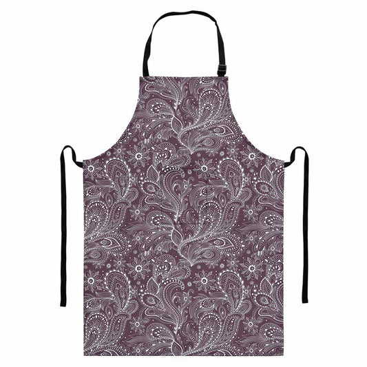 Umber Floral Bohemian Pattern Print Bib Apron With Pocket