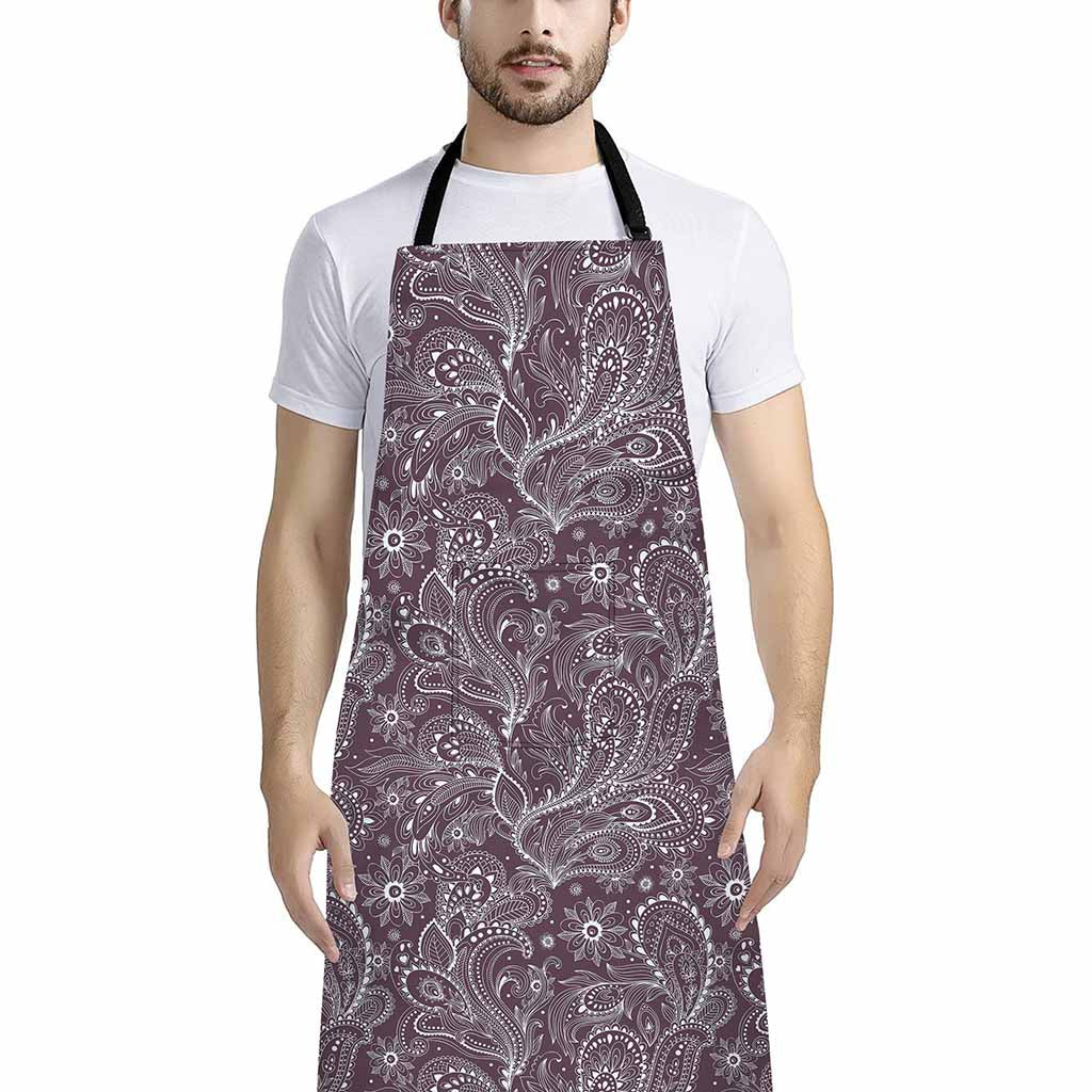 Umber Floral Bohemian Pattern Print Bib Apron With Pocket