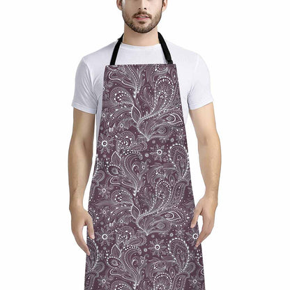 Umber Floral Bohemian Pattern Print Bib Apron With Pocket