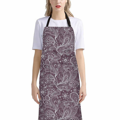 Umber Floral Bohemian Pattern Print Bib Apron With Pocket