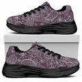 Umber Floral Bohemian Pattern Print Black Chunky Shoes