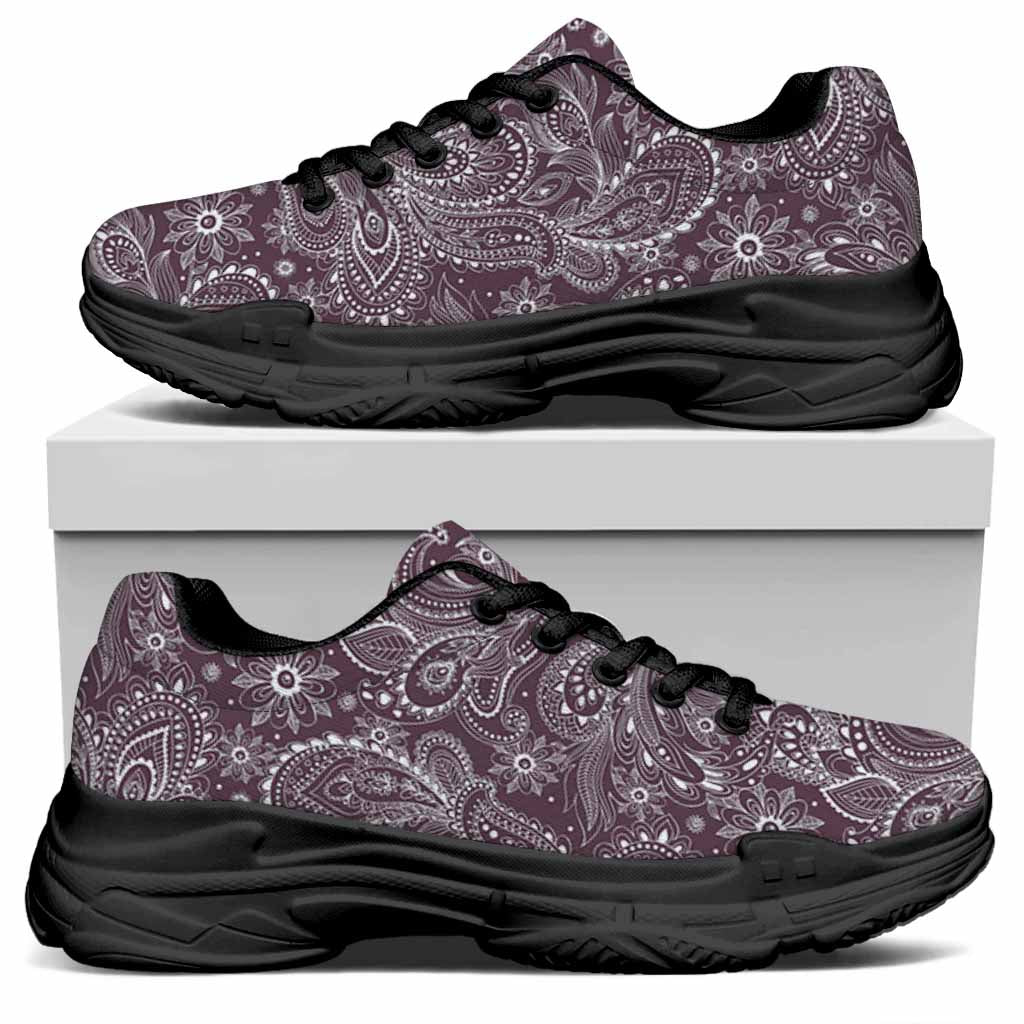 Umber Floral Bohemian Pattern Print Black Chunky Shoes