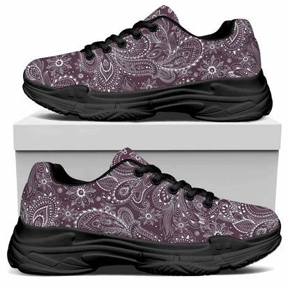 Umber Floral Bohemian Pattern Print Black Chunky Shoes
