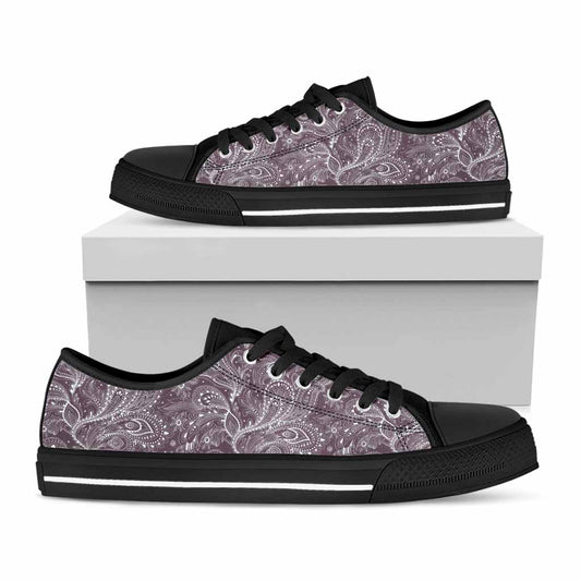 Umber Floral Bohemian Pattern Print Black Low Top Sneakers