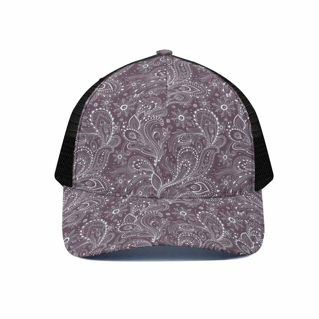 Umber Floral Bohemian Pattern Print Black Mesh Trucker Cap