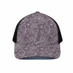 Umber Floral Bohemian Pattern Print Black Mesh Trucker Cap