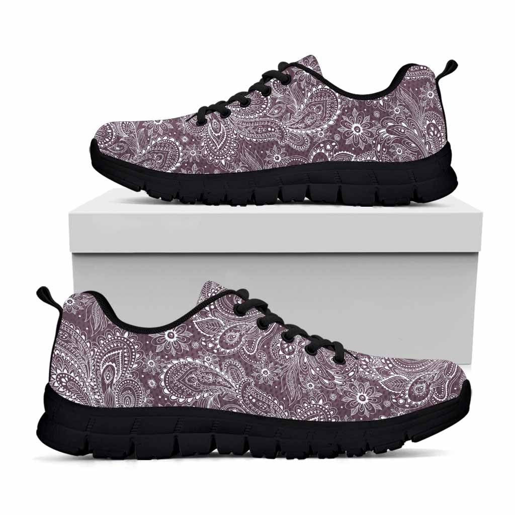 Umber Floral Bohemian Pattern Print Black Running Shoes
