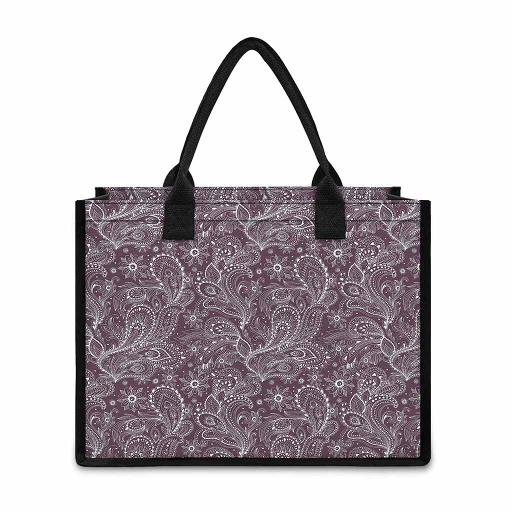 Umber Floral Bohemian Pattern Print Canvas Tote Bag