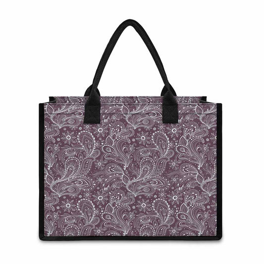 Umber Floral Bohemian Pattern Print Canvas Tote Bag