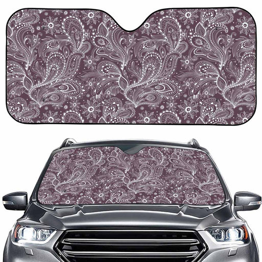 Umber Floral Bohemian Pattern Print Car Windshield Sun Shade