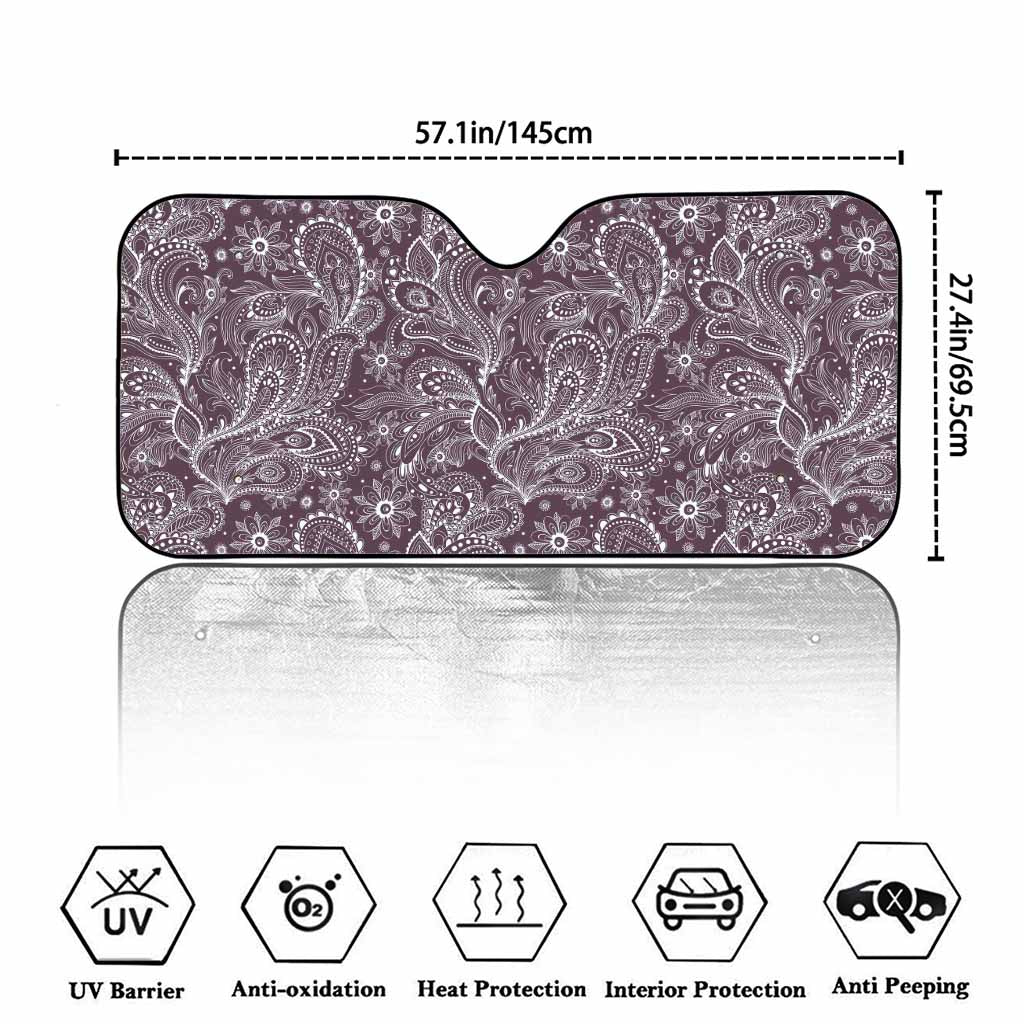 Umber Floral Bohemian Pattern Print Car Windshield Sun Shade
