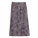 Umber Floral Bohemian Pattern Print Cotton Front Slit Maxi Skirt