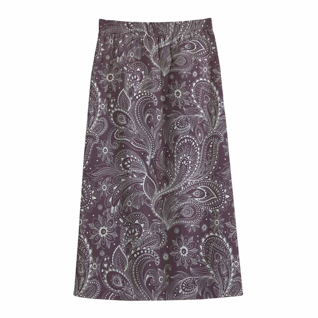 Umber Floral Bohemian Pattern Print Cotton Front Slit Maxi Skirt