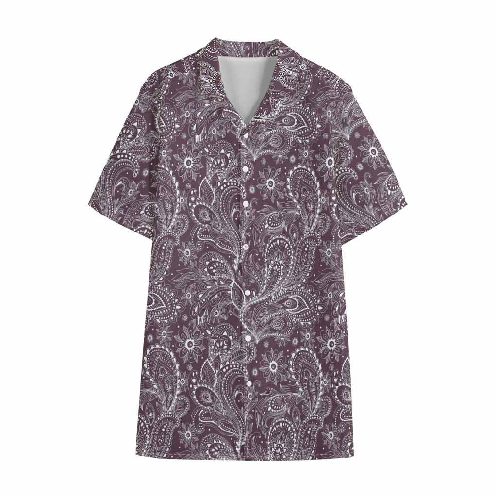Umber Floral Bohemian Pattern Print Cotton Hawaiian Shirt