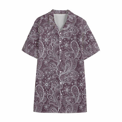 Umber Floral Bohemian Pattern Print Cotton Hawaiian Shirt