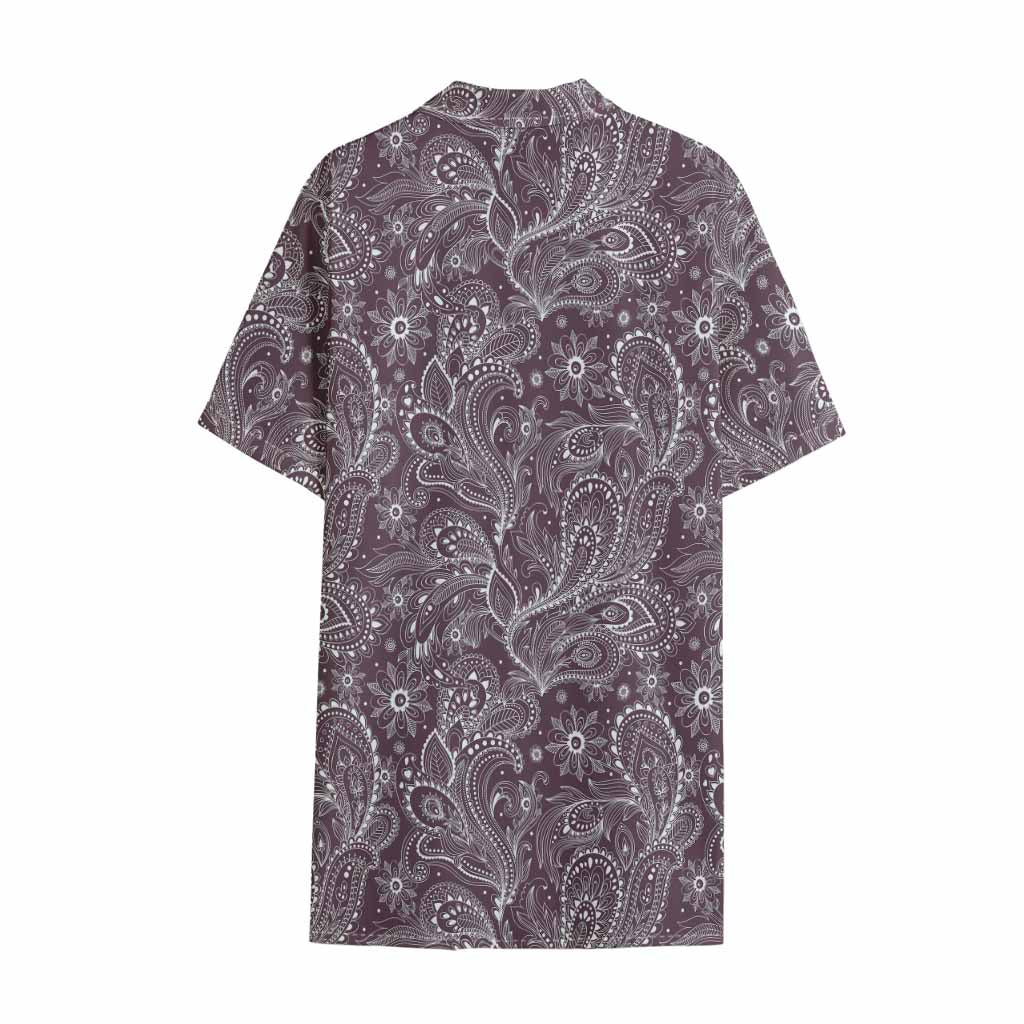 Umber Floral Bohemian Pattern Print Cotton Hawaiian Shirt