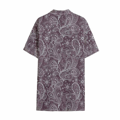 Umber Floral Bohemian Pattern Print Cotton Hawaiian Shirt