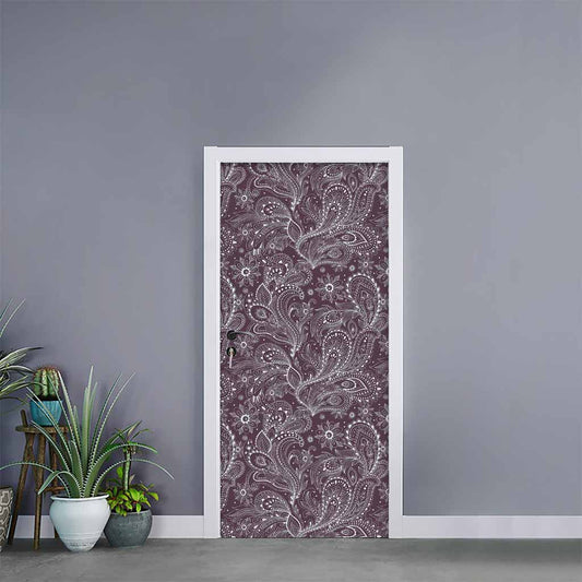 Umber Floral Bohemian Pattern Print Door Sticker