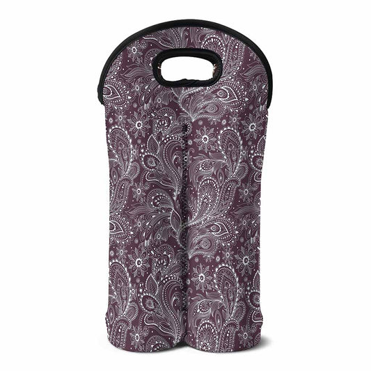 Umber Floral Bohemian Pattern Print Double Neoprene Wine Tote