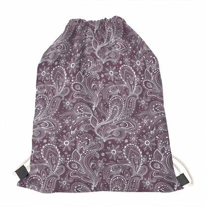 Umber Floral Bohemian Pattern Print Drawstring Bag