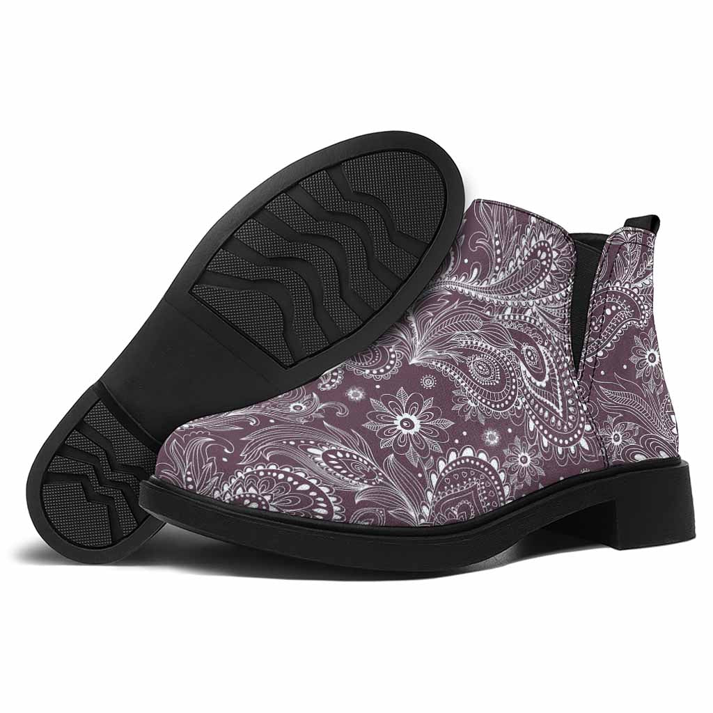 Umber Floral Bohemian Pattern Print Flat Ankle Boots