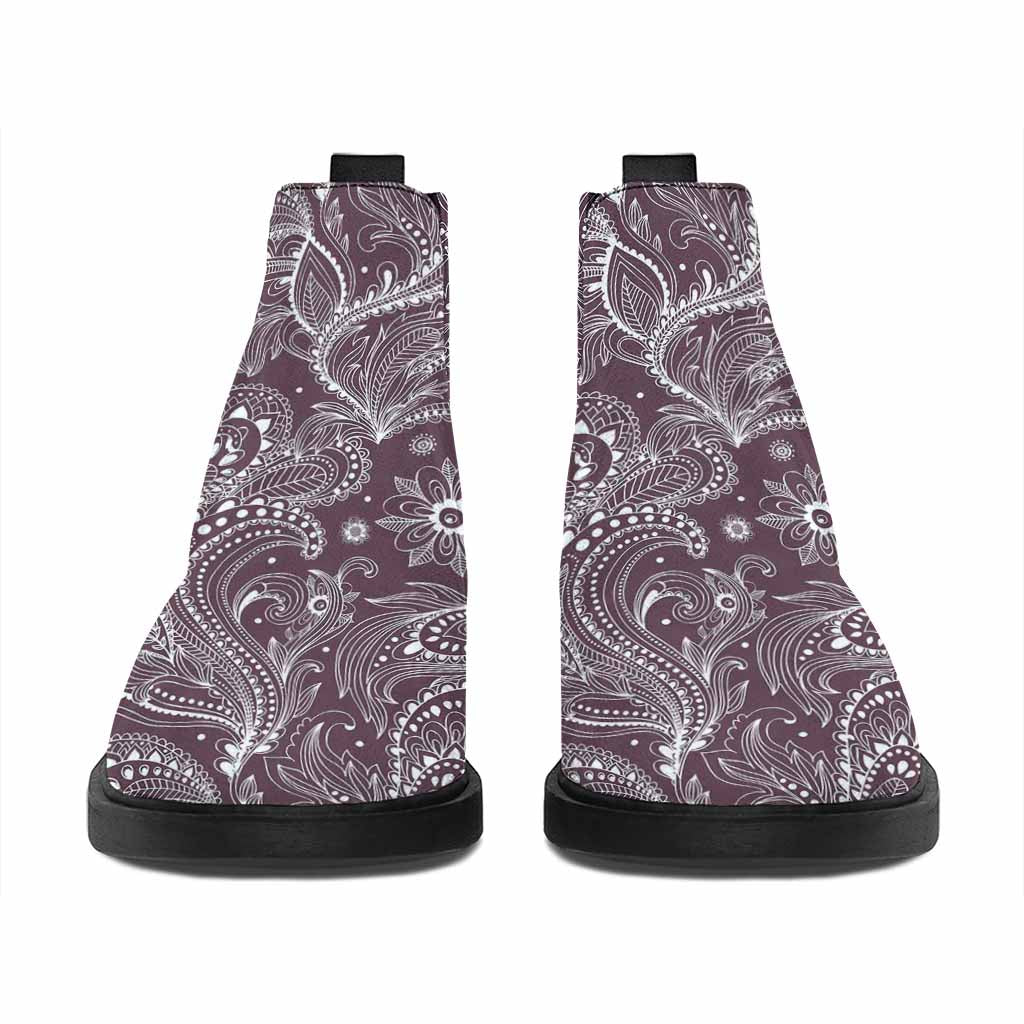 Umber Floral Bohemian Pattern Print Flat Ankle Boots