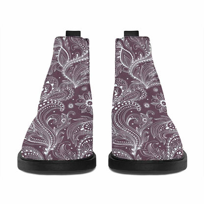 Umber Floral Bohemian Pattern Print Flat Ankle Boots