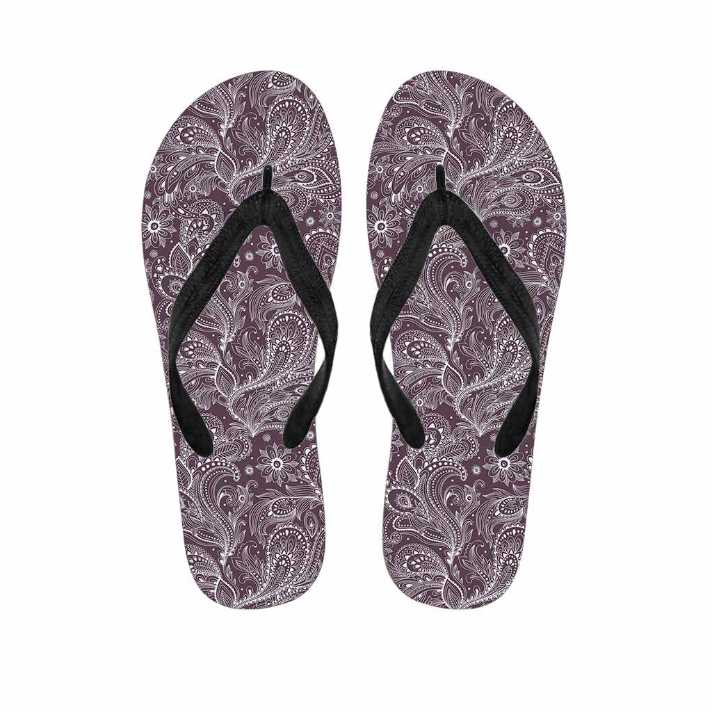 Umber Floral Bohemian Pattern Print Flip Flops
