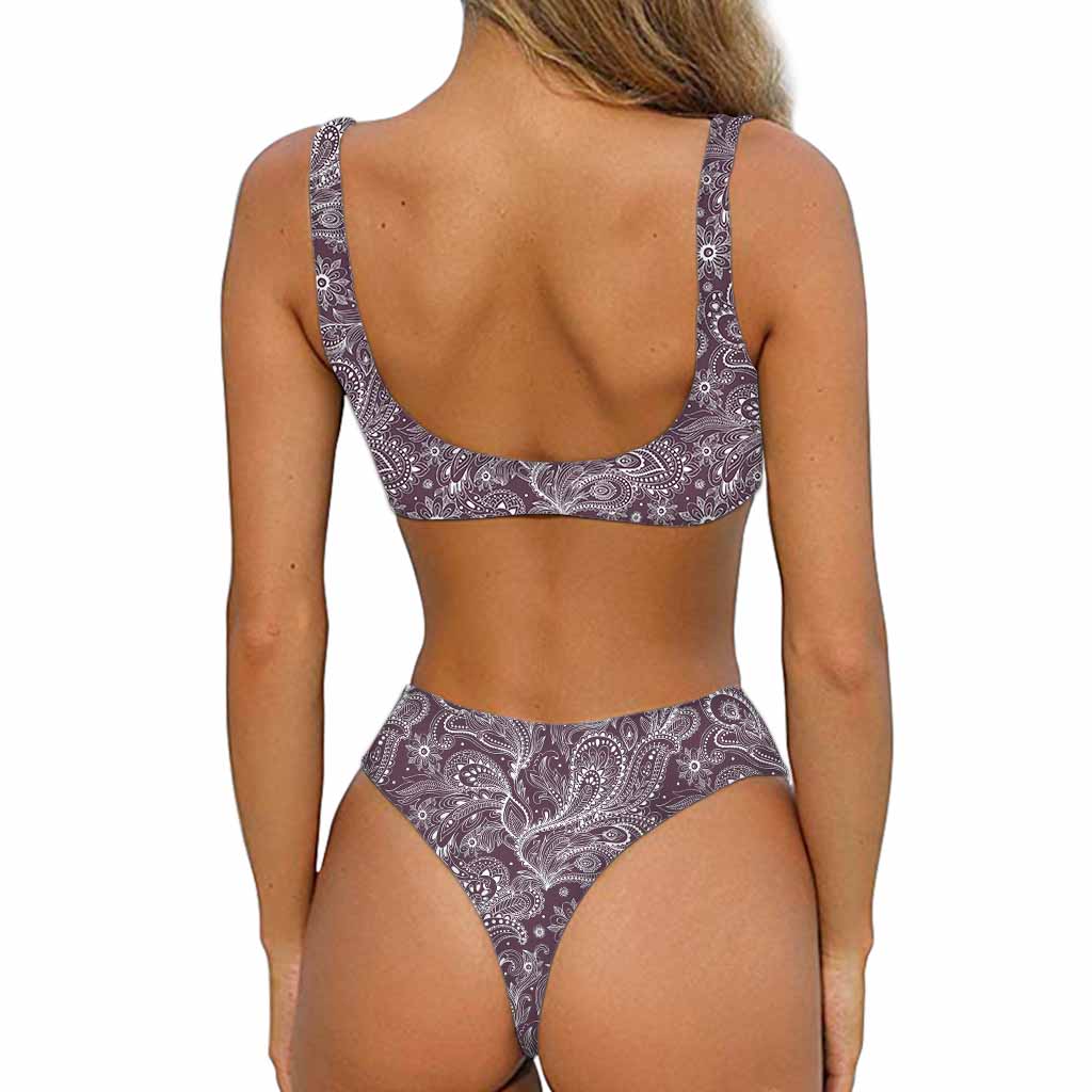 Umber Floral Bohemian Pattern Print Front Bow Tie Bikini