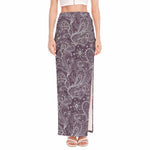 Umber Floral Bohemian Pattern Print High Slit Maxi Skirt