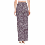 Umber Floral Bohemian Pattern Print High Slit Maxi Skirt
