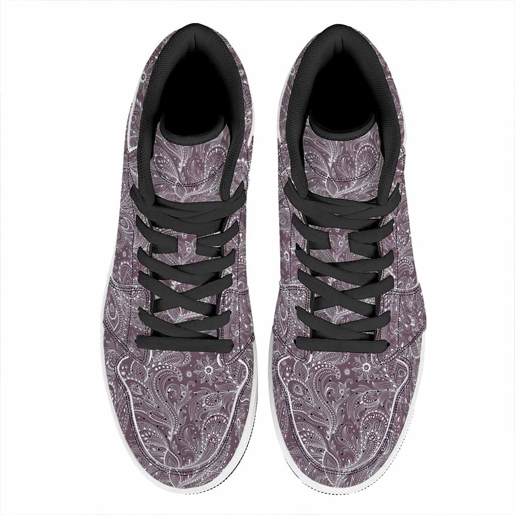 Umber Floral Bohemian Pattern Print High Top Leather Sneakers