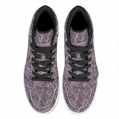 Umber Floral Bohemian Pattern Print High Top Leather Sneakers
